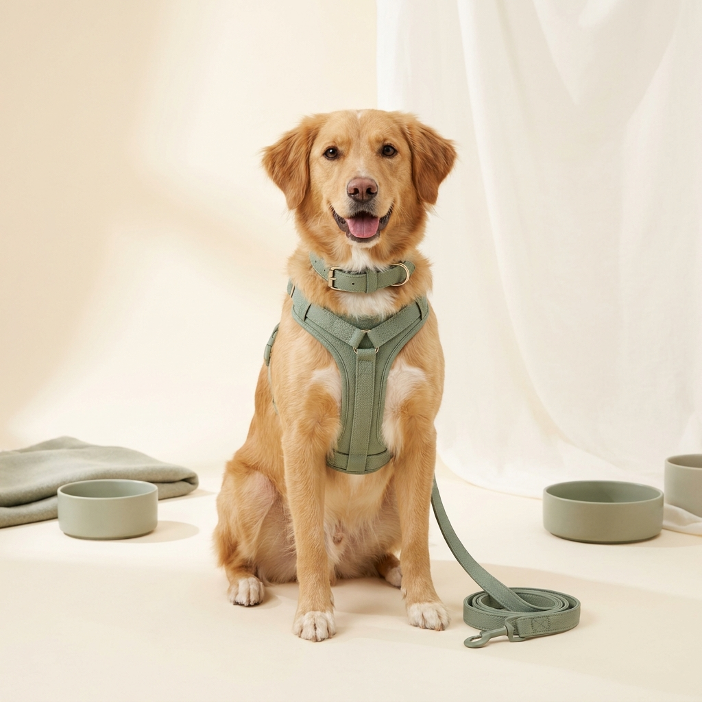 Perro con un arnés, collar y correa premium – Petifo Collares, correas y arneses