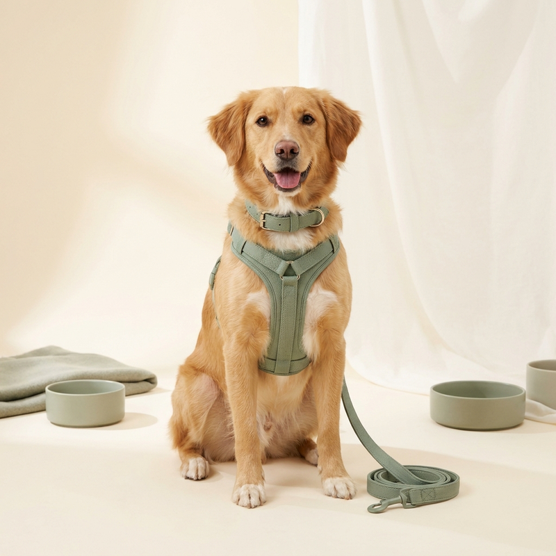Perro con un arnés, collar y correa premium – Petifo Collares, correas y arneses