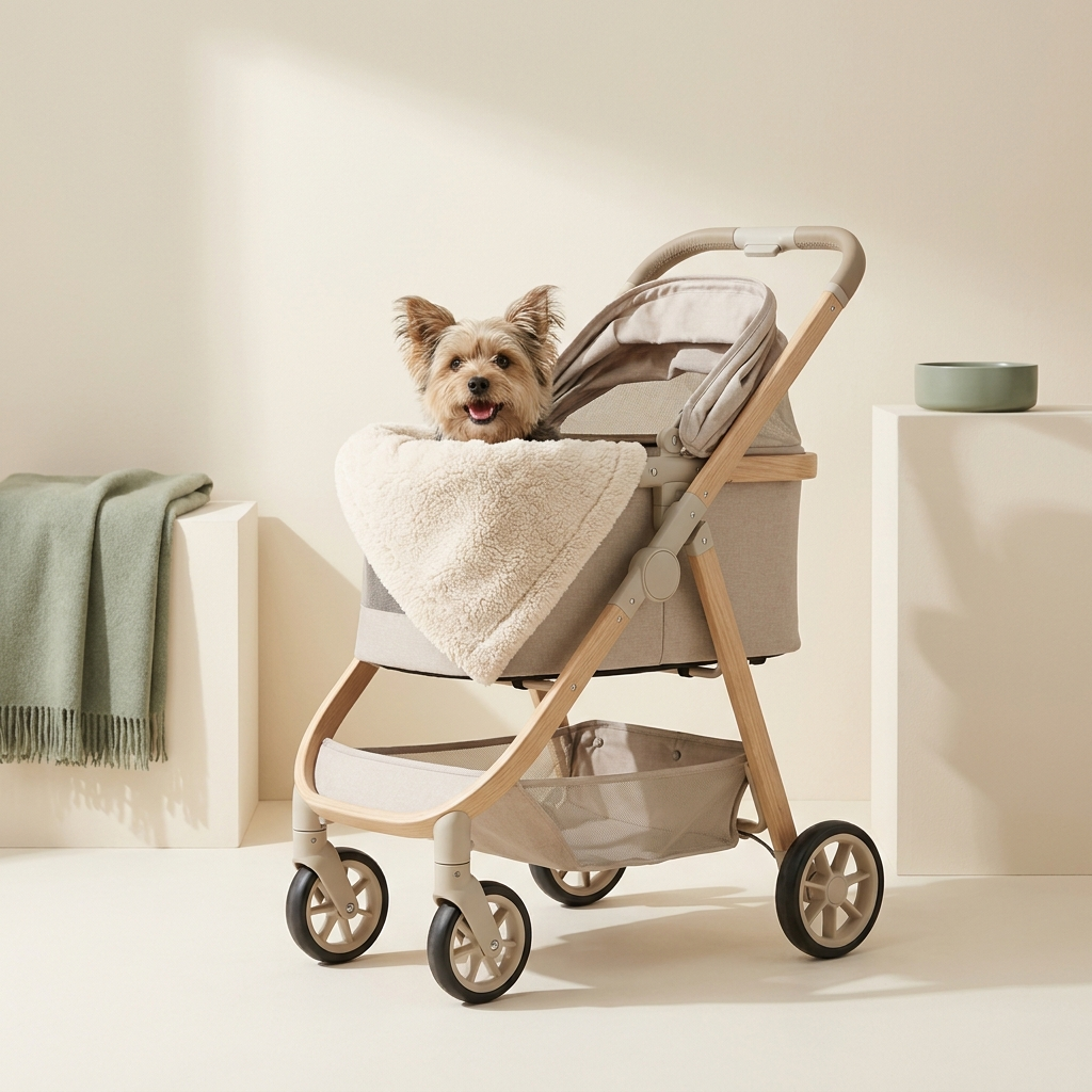 Perro pequeño asomándose de un moderno carrito para mascotas – Petifo Carritos para mascotas