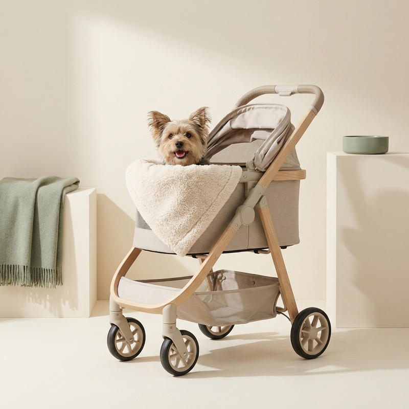 Perro pequeño asomándose de un moderno carrito para mascotas – Petifo Carritos para mascotas