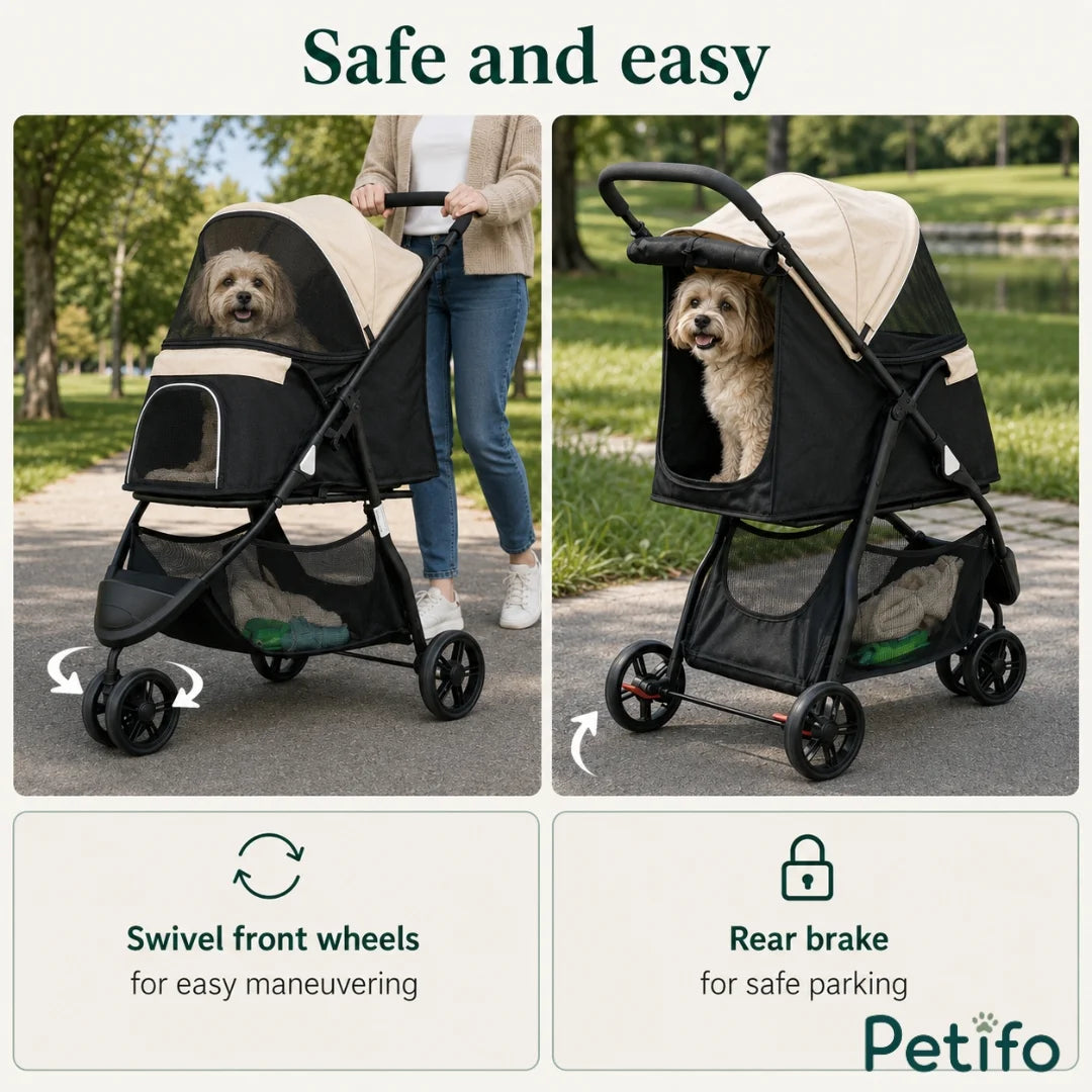 Carrito para mascotas Detixy con cubierta de lluvia