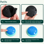 Step-by-step instructions for inserting AAA batteries and recording sound on pet communication buttons.