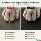 Before and after comparison of cat claws demonstrating improved filing and smoother results with new sandpaper.