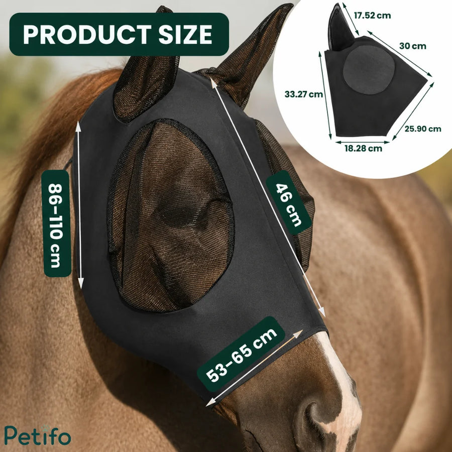 Guía de medición de máscaras antimoscas para caballos con protección para las orejas