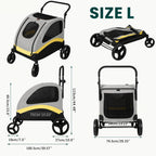 Petifo Size L dog stroller dimension chart highlighting measurements and its foldable compact design