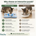 Comparison infographic detailing benefits of Petifo interactive puzzle versus traditional pet food bowl