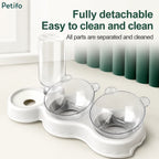 Fully detachable Petifo cat bowl and water dispenser showing separated cleaning parts.