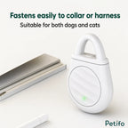  White ultrasonic tick and flea repellent tag designed to easily fasten to pet collars and harnesses.