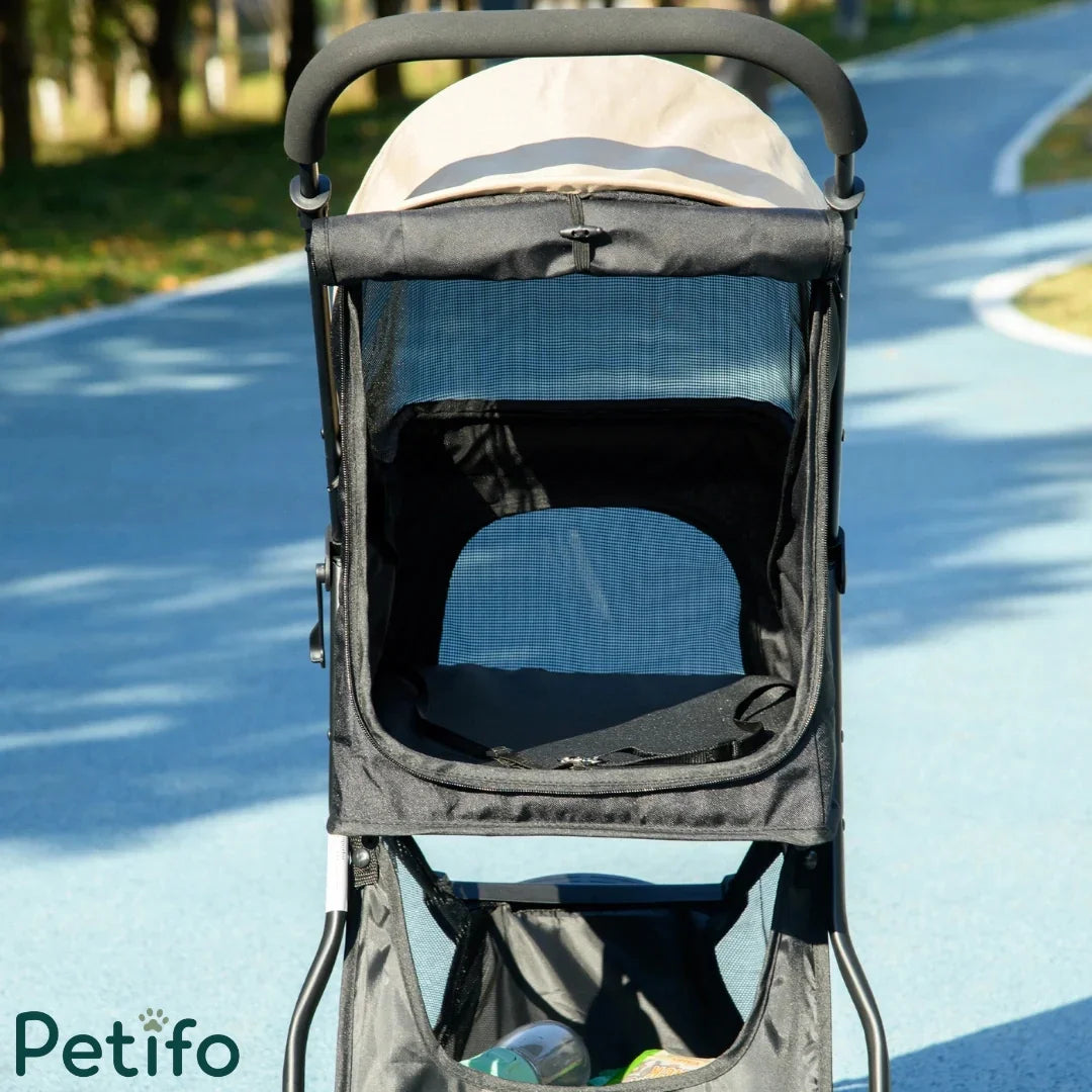 Front view of the empty Petifo pet stroller showcasing the mesh ventilation window.