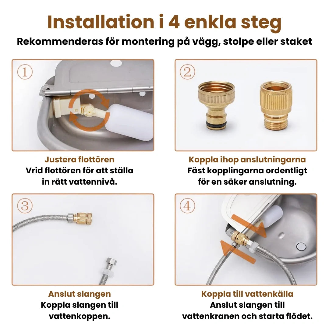 Installation Automatic Water Bowl for horses in stainless steel - Petifo