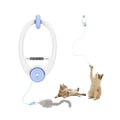 Petifo electric interactive cat toy shown alongside a full product view and two cats playing in a doorway setup.