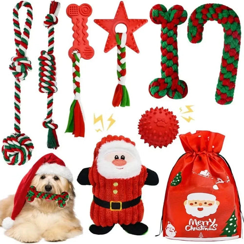 Christmas set with 8 tug toys for dogs - Petifo
