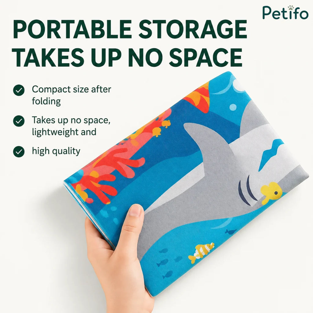 Compact folded cat water mat showing portable storage and lightweight design.