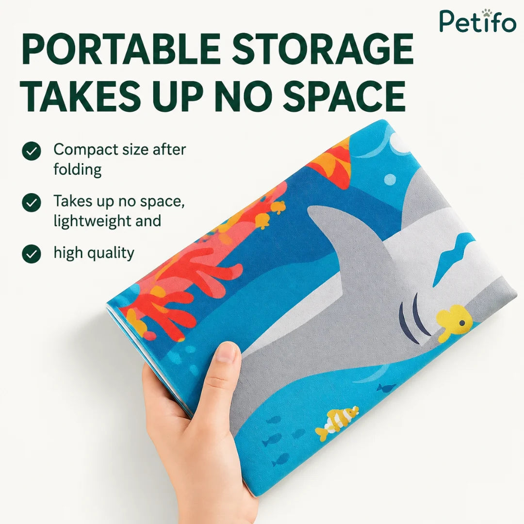 Compact folded cat water mat showing portable storage and lightweight design.