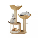 Árbol para gatos de madera natural con cesta y refugio