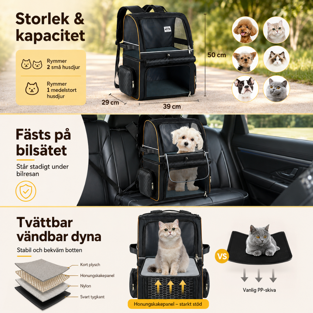 PetPacker Double Backpack capacity 2 pets or 1 up to 11 kg - Petifo