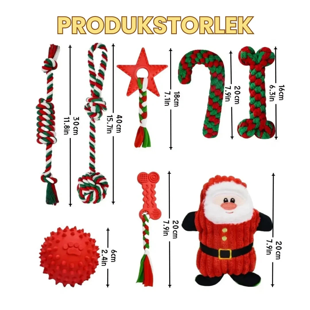 Product size of Christmas set with 8 tug toys for dogs - Petifo