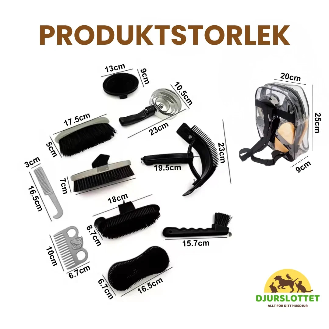 Product size of Horse Brushes Set with Bag -Petifo