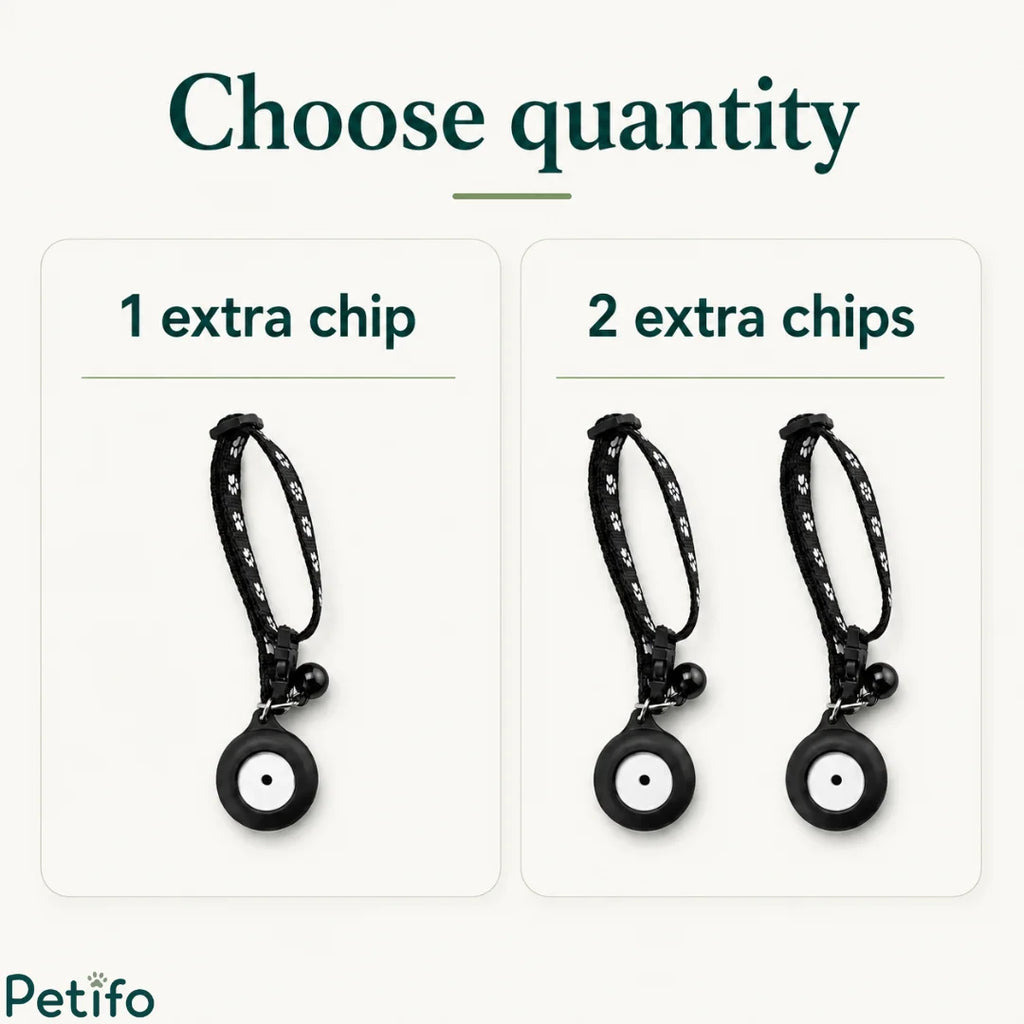 Quantity selection graphic comparing purchase options for one extra microchip tag versus two extra microchip tags.