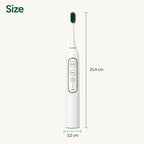 Smart electric pet toothbrush showing exact product dimensions with a height of 25.4 cm and width of 3.2 cm.