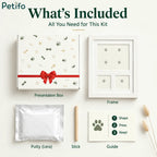 Complete kit layout showing the presentation box, white frame, clay putty packet, wooden rolling stick, and instruction guide.