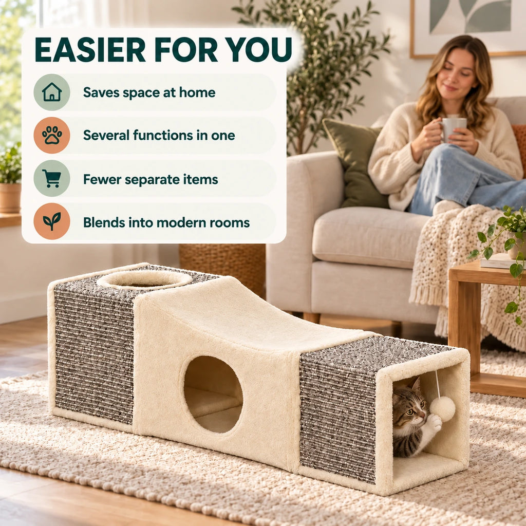 PawHut 2-in-1 Cat Tunnel owner benefits and space-saving features - Petifo