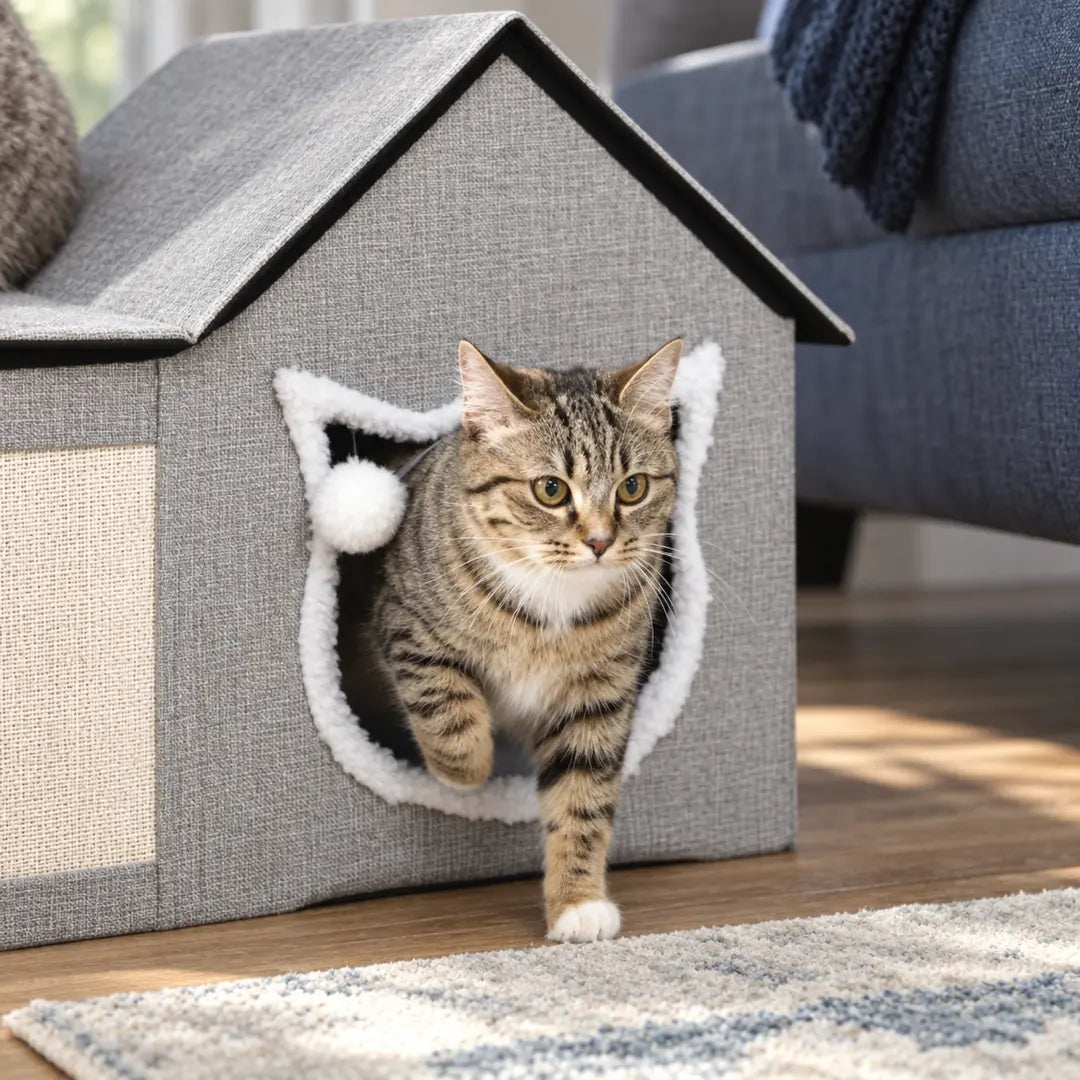 PawHut cat house with scratcher – assembly view – Petifo