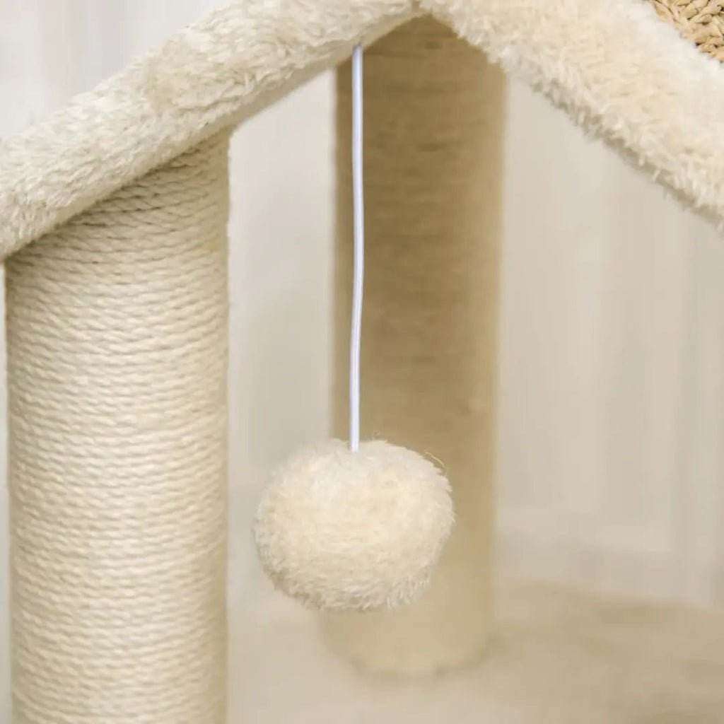 Hanging pom-pom toy on the PawHut cat tree - Petifo