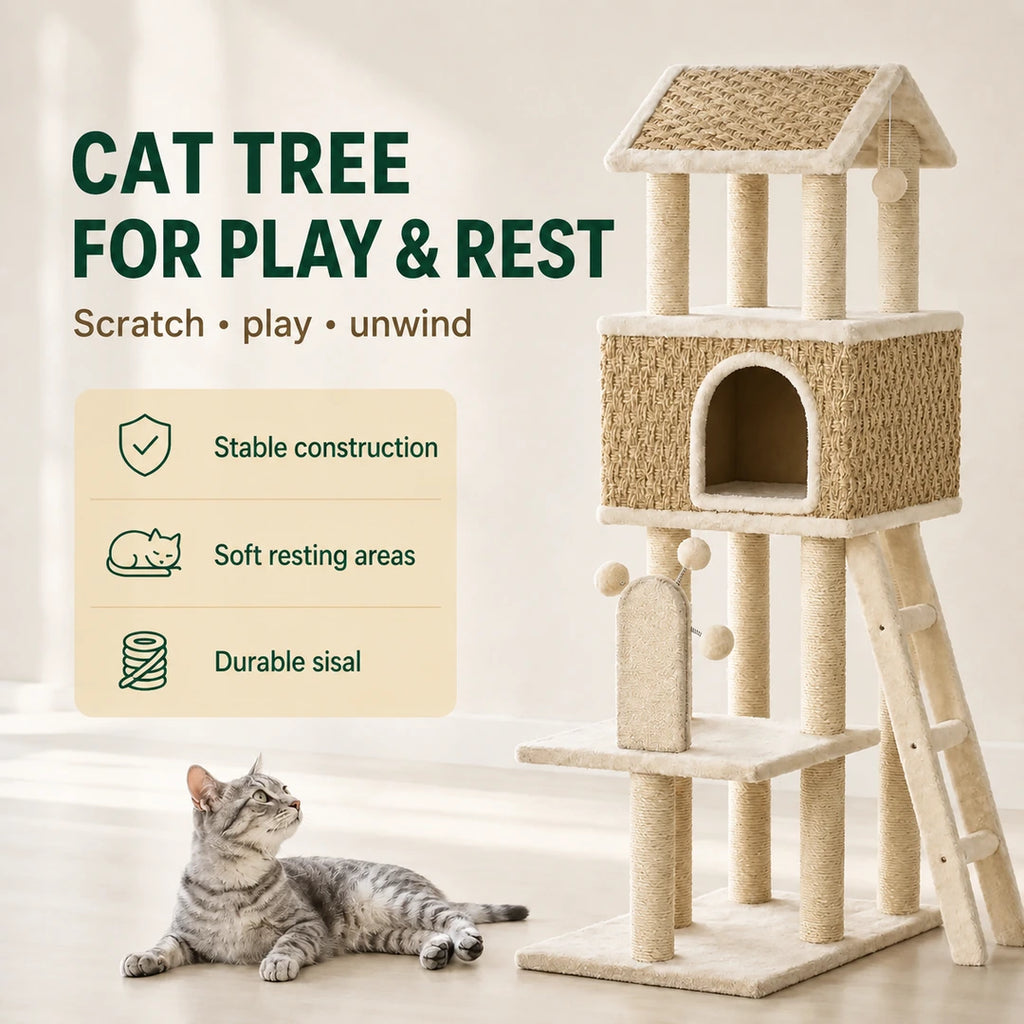 PawHut cat tree for scratching, play, climbing and rest - Petifo