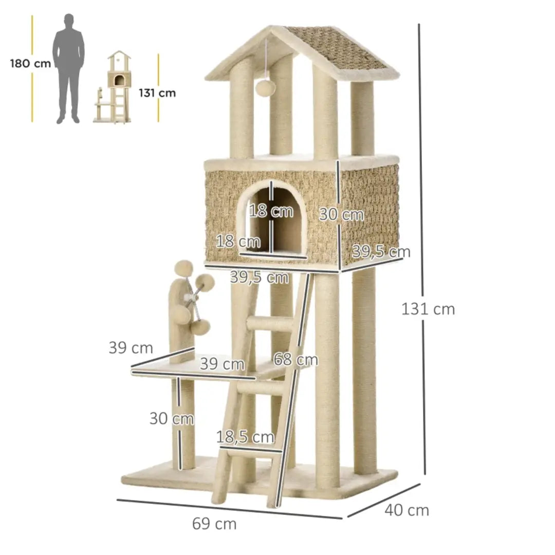Dimensions of the PawHut cat tree with house and ladder - Petifo