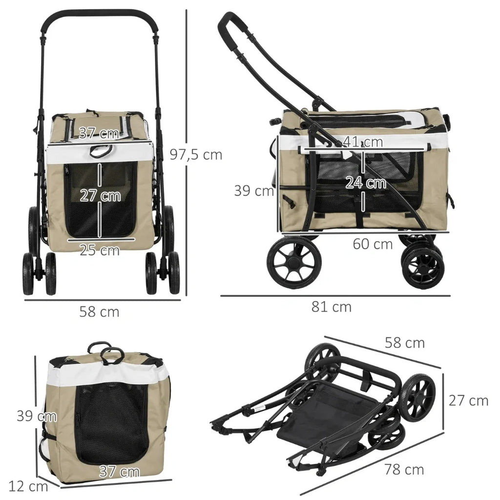 PawHut 2-in-1 Pet Pushchair for Dogs and Cats size - Petifo