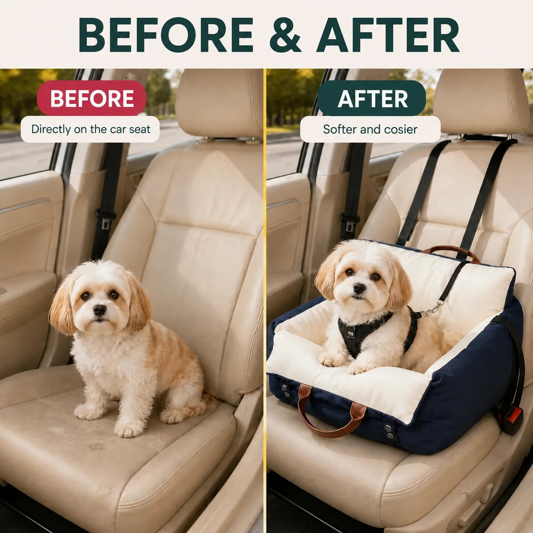 Before and after using the PawHut dog car seat - Petifo