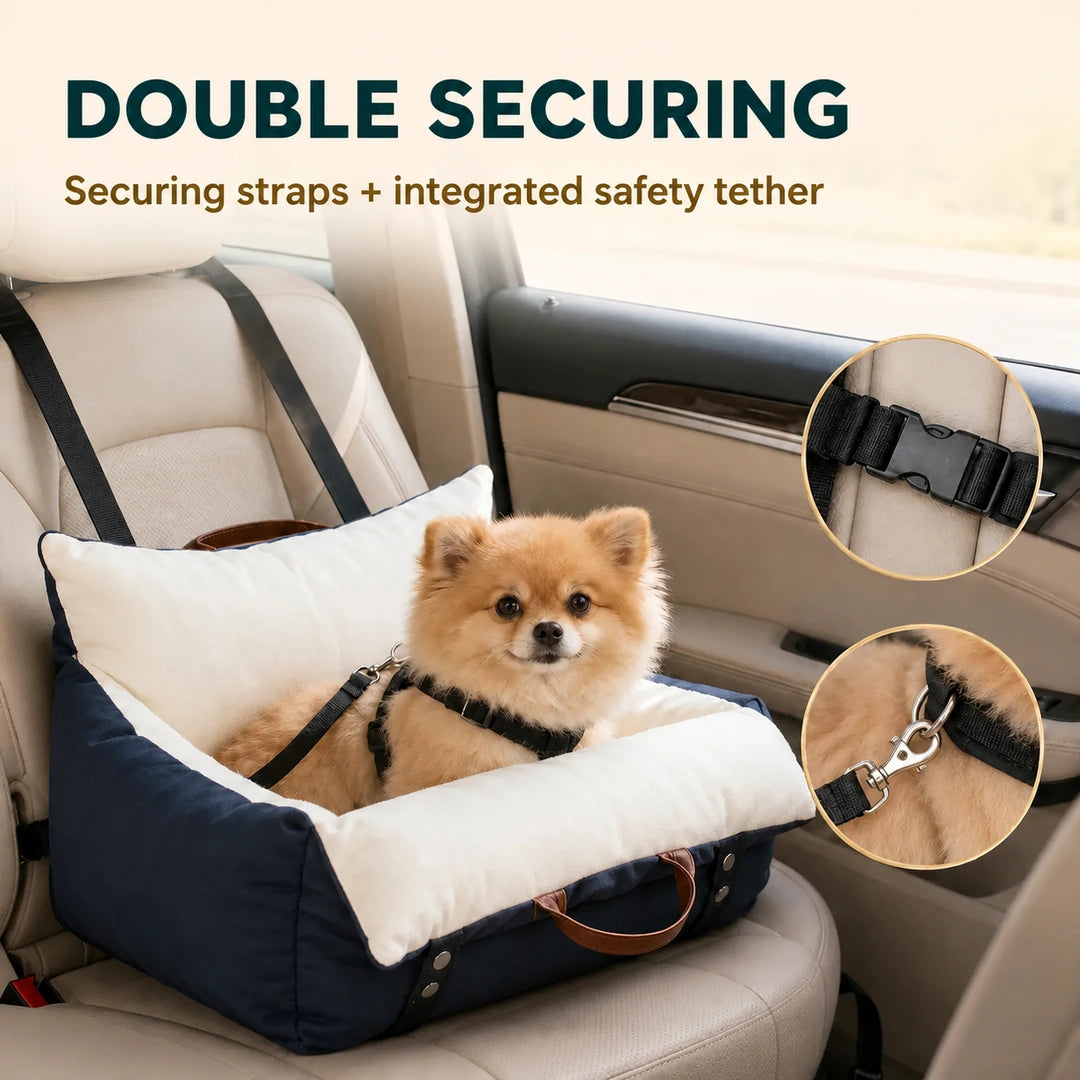Two securing straps and safety tether on the PawHut dog car seat - Petifo