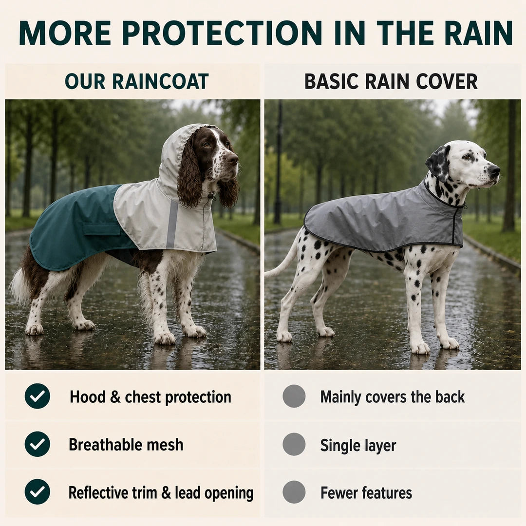 PawHut hooded dog raincoat compared with a basic rain cover - Petifo
