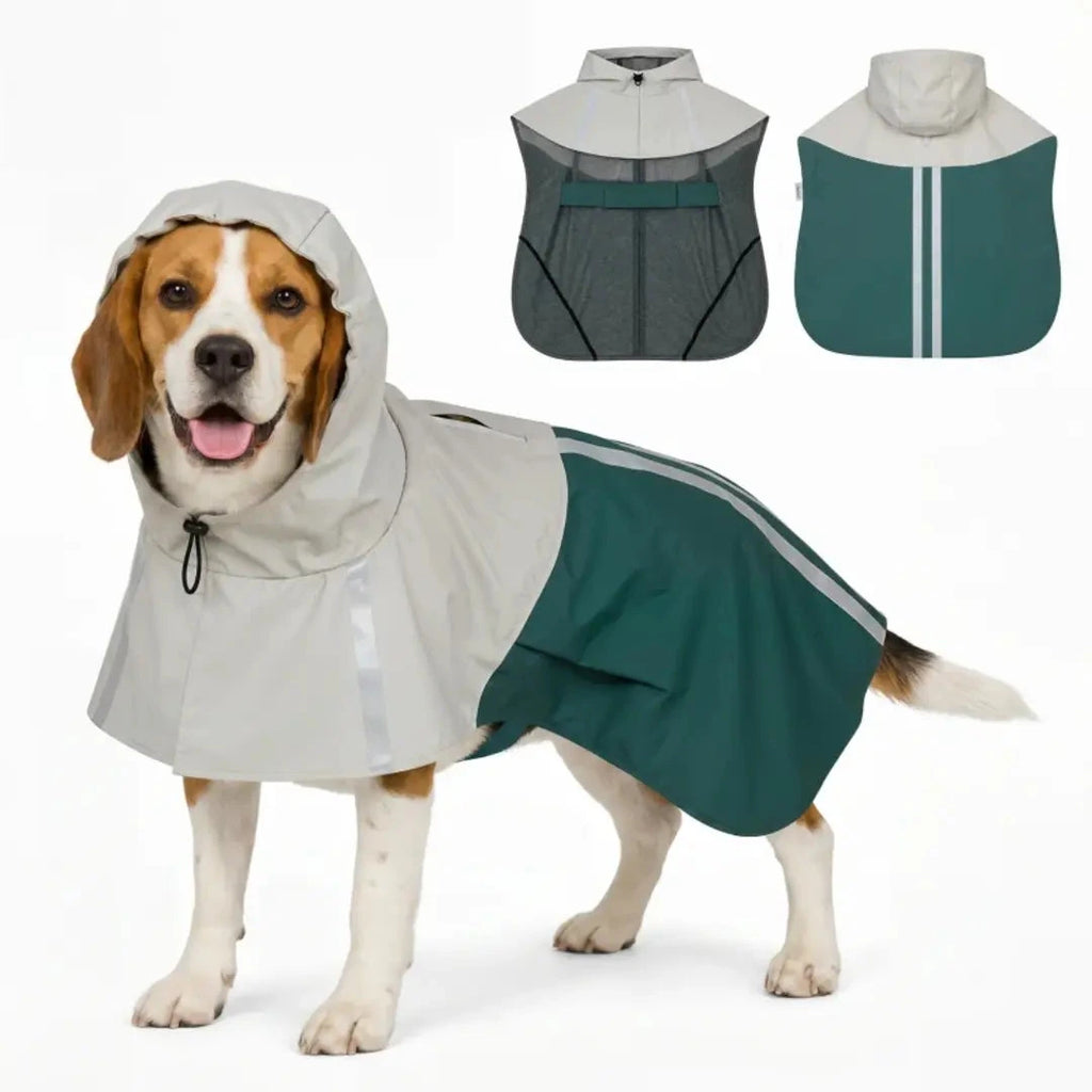 PawHut dog raincoat with hood in green, front product view - Petifo