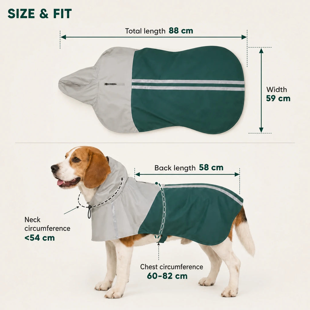 Size and fit guide for the PawHut dog raincoat with hood - Petifo