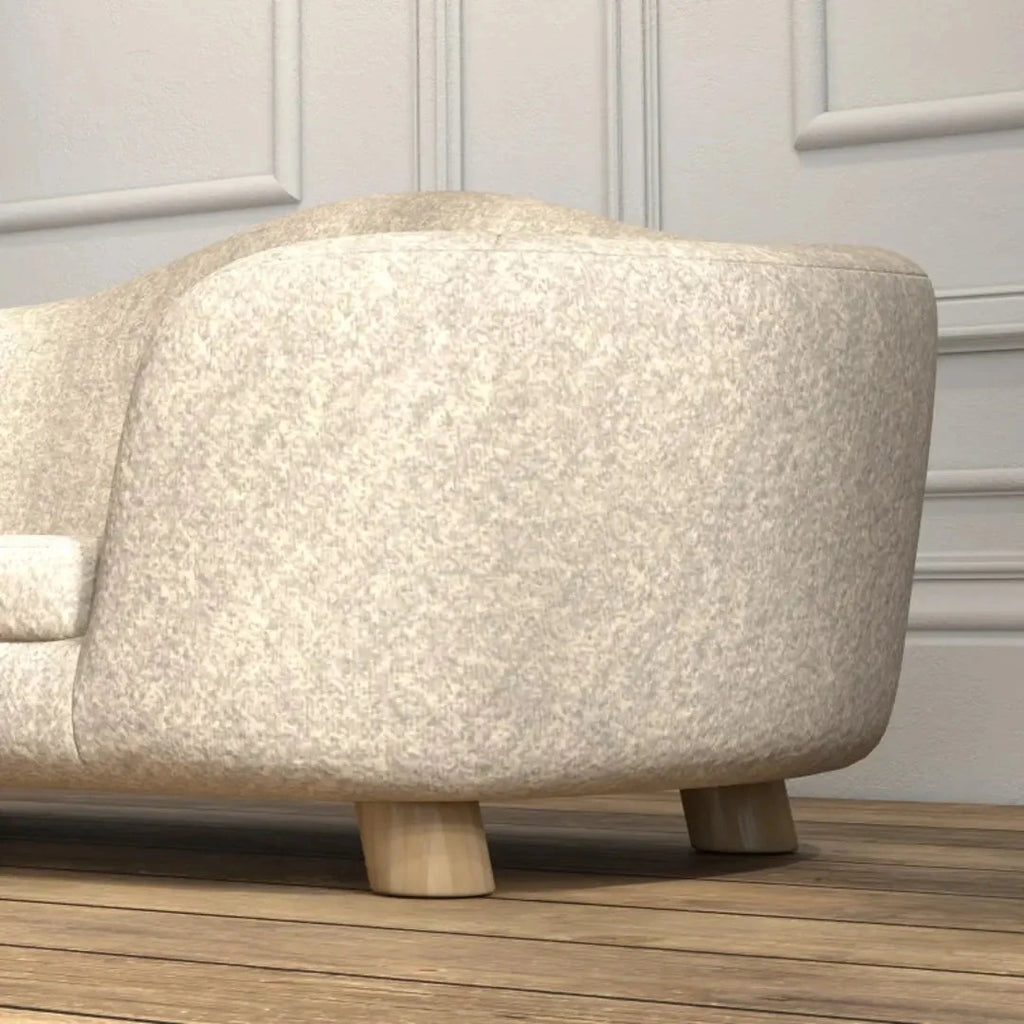 Rear fabric and wooden leg detail on the PawHut pet sofa - Petifo