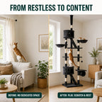 Before and after comparison with the PawHut Floor-to-Ceiling Cat Tree - Petifo