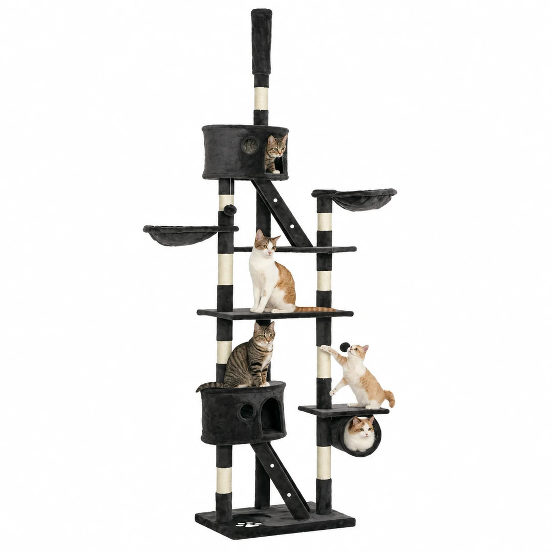 PawHut Floor-to-Ceiling Cat Tree with two cats - Petifo