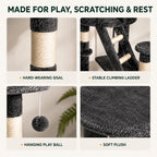 Sisal posts ladder play balls and plush details on the PawHut Floor-to-Ceiling Cat Tree - Petifo