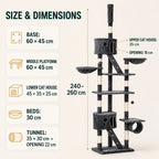PawHut Floor-to-Ceiling Cat Tree size guide - Petifo