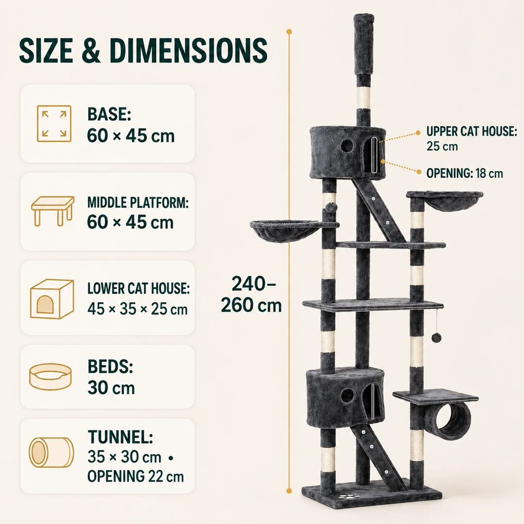 PawHut Floor-to-Ceiling Cat Tree size guide - Petifo