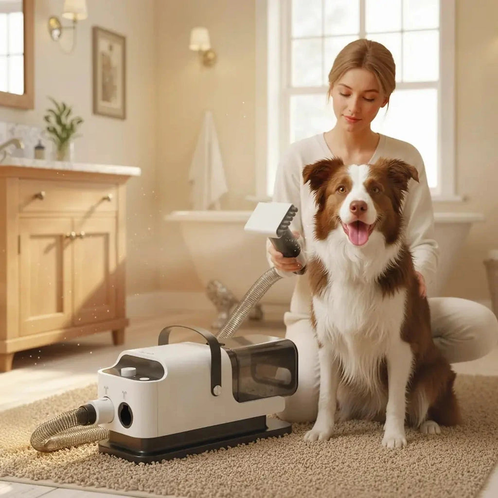 PawHut grooming vacuum and trimmer used with a dog at home - Petifo