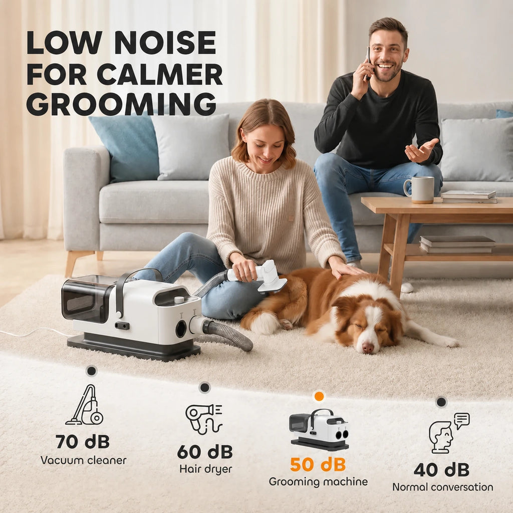 Low-noise settings on the PawHut pet grooming vacuum - Petifo