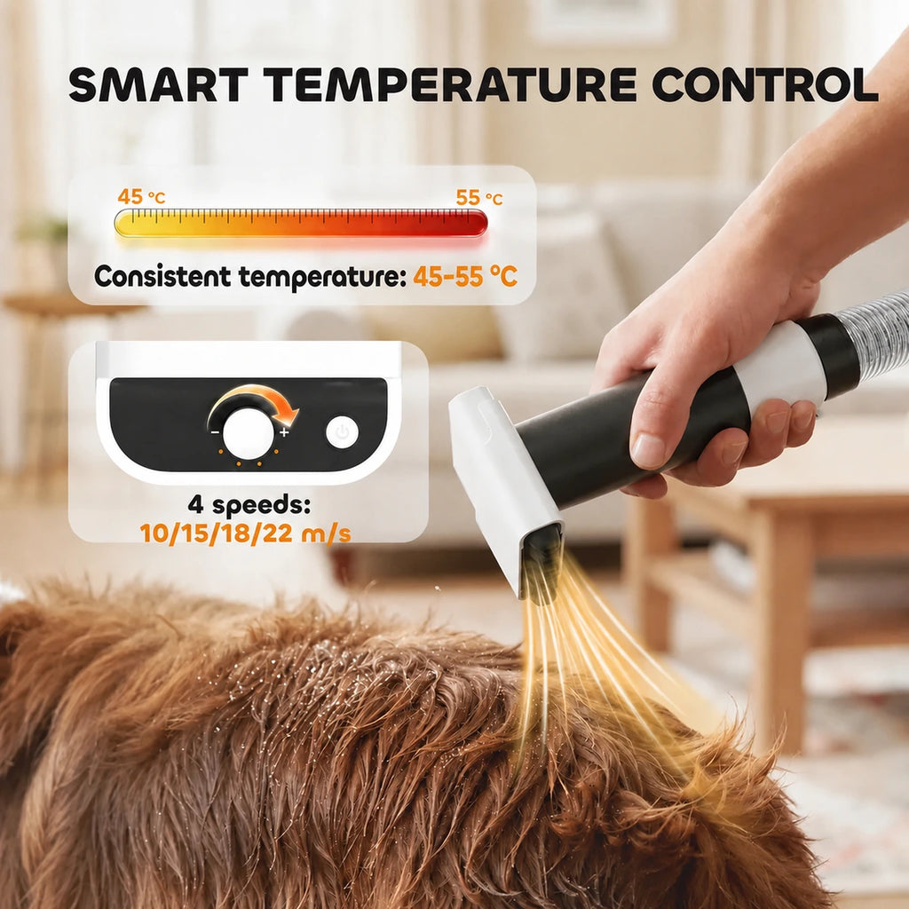 Temperature and airflow controls on the PawHut grooming vacuum - Petifo