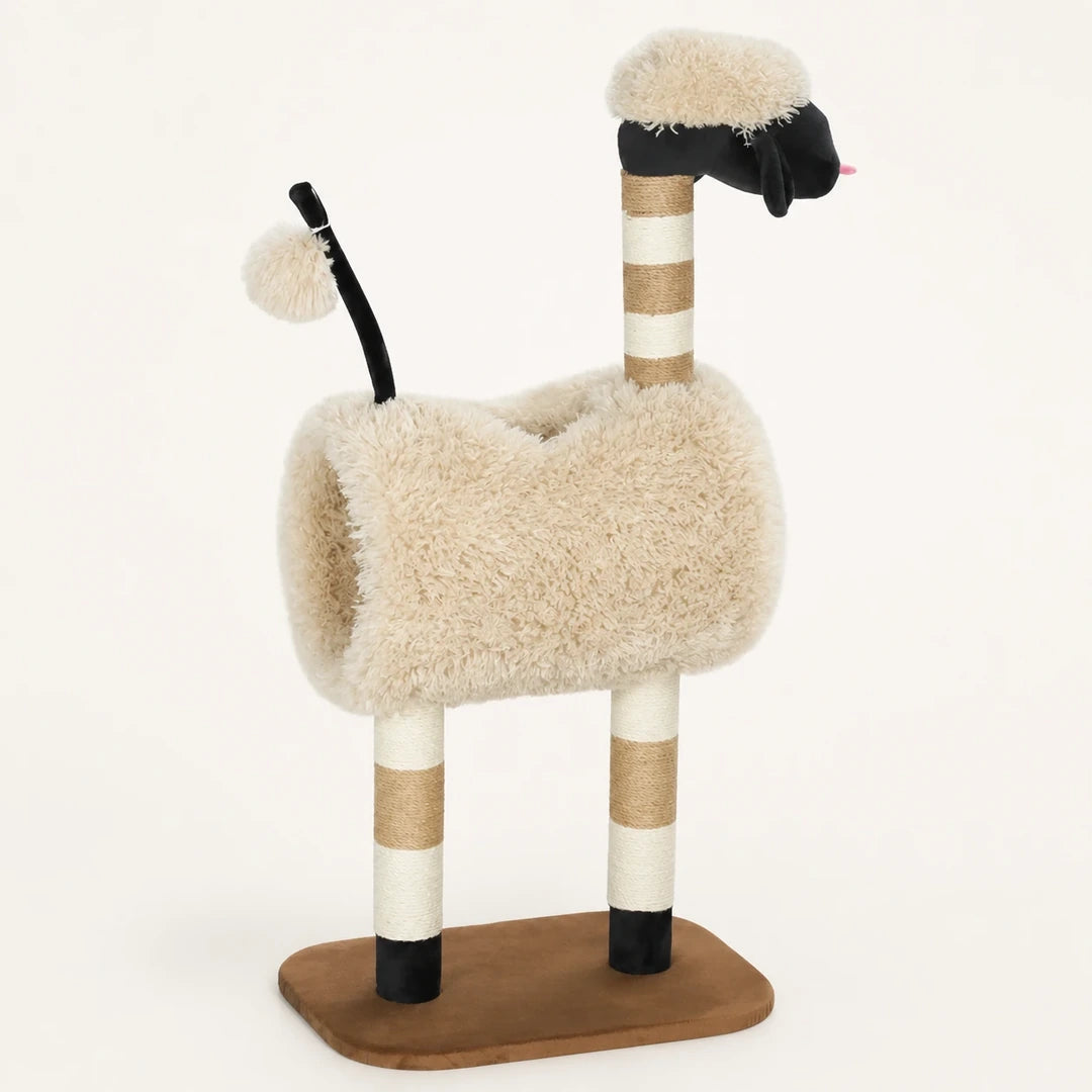 PawHut sheep-shaped cat tree with tunnel on a clean studio background - Petifo