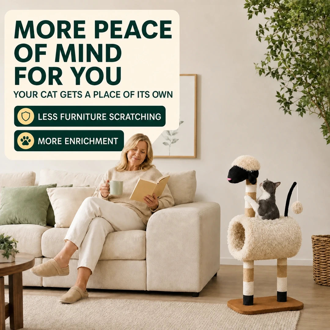 PawHut sheep-shaped cat tree benefits for scratching and enrichment - Petifo