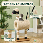 PawHut sheep-shaped cat tree with hanging ball and scratching posts - Petifo