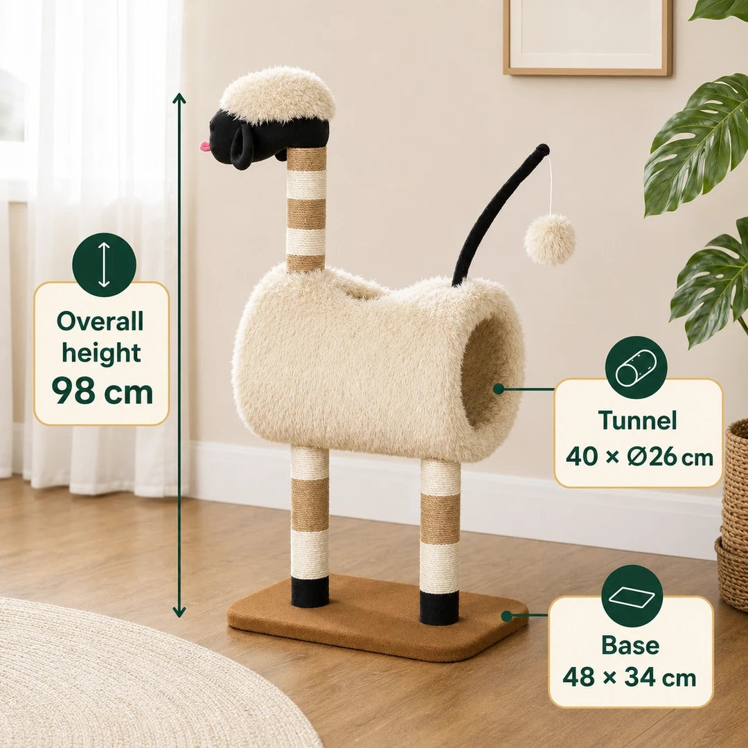 Dimensions of the PawHut sheep-shaped cat tree with tunnel - Petifo