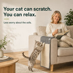 Cat scratching while its owner relaxes beside the PawHut sofa protector - Petifo